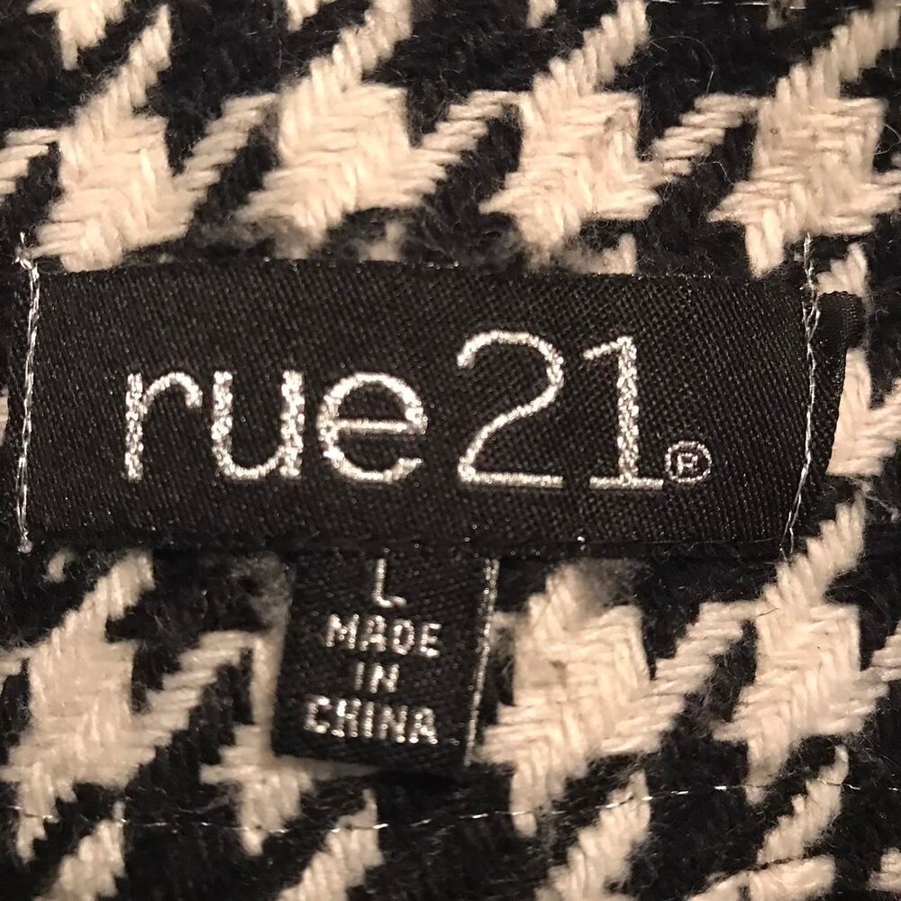 Rue 21 Women's Black and White Houndstooth Double-Breasted Pea Coat Large - Picture 6 of 8
